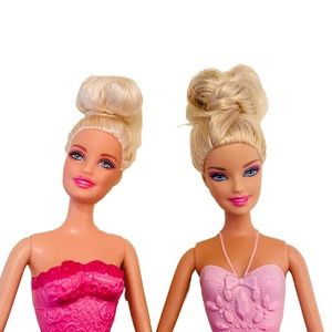 Barbie Ballerina Dolls Set Of 2 Blonde Pink Leotards 2010-11 Mattel 1998 Faces